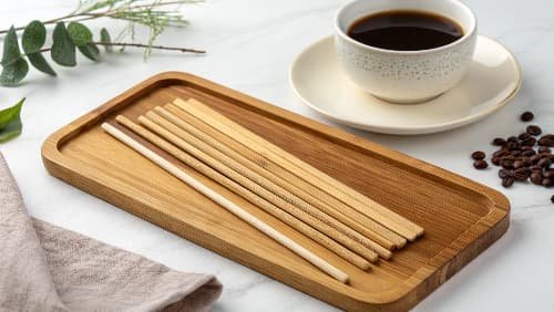 Close-up of smooth bamboo coffee stirrers