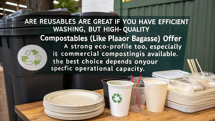 Reusable tableware vs compostable tableware side-by-side