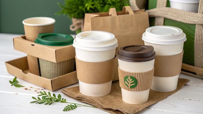 Eco-friendly coffee cup lids, sleeves, and carriers
