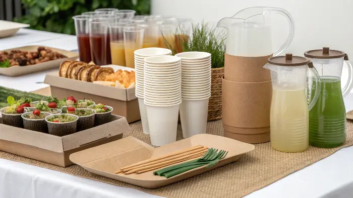 Sustainable Catering Accessories Eco-friendly napkins, cups, and reusable serving platters