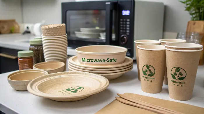 Microwave-safe symbol on eco-tableware packaging