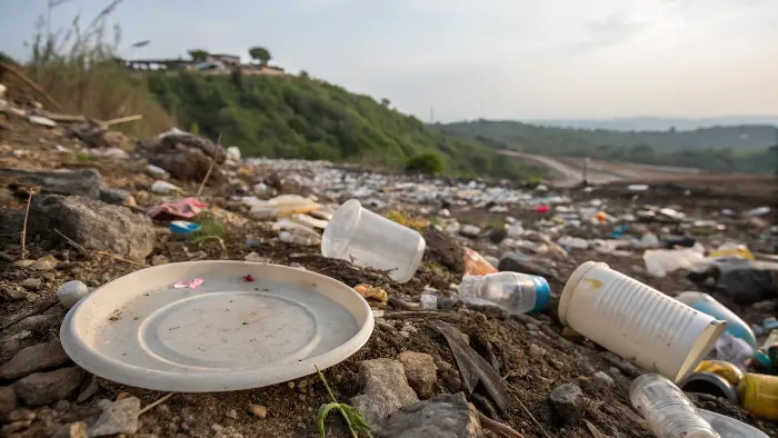 Overflowing landfill with disposable items