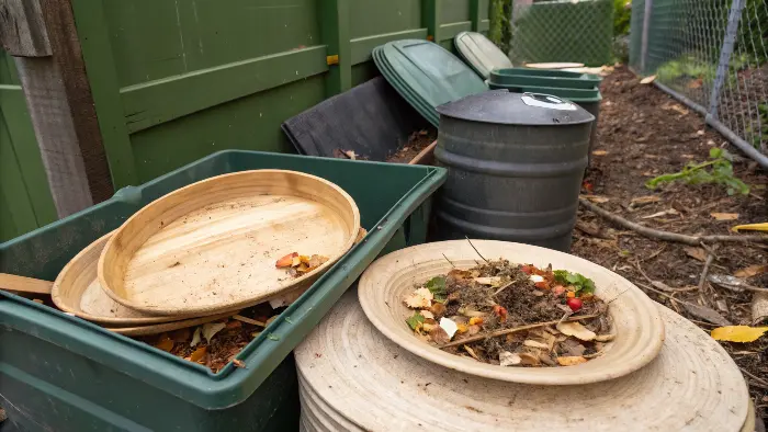 Bamboo plate in a compost bin