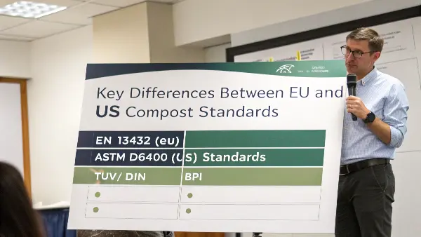 Comparison table highlighting differences between EN13432 and ASTM D6400