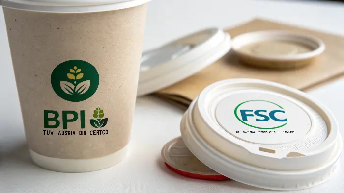 Close-up of BPI and EN13432 certification logos