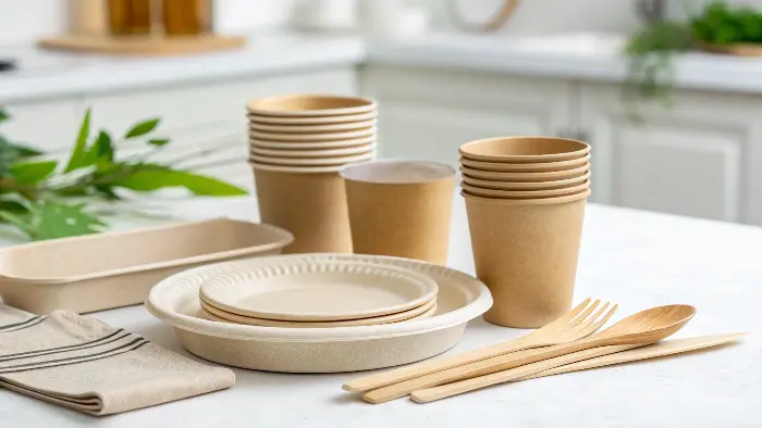 Happy customer using eco-friendly tableware