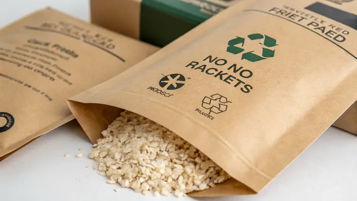 Minimalist eco-friendly packaging with clear labels