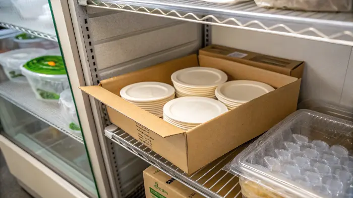 stack of compostable tableware in ideal storage