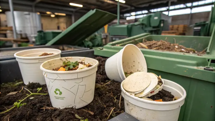 compostable container decomposing in compost