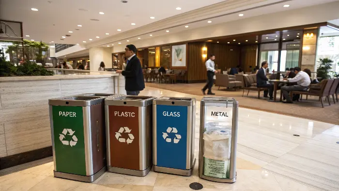 hotel staff sorting recyclables
