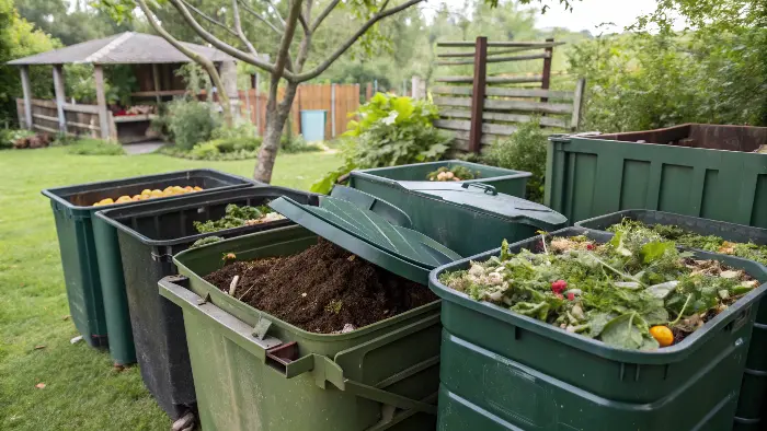 A large-scale industrial composting facility with piles of organic material.
