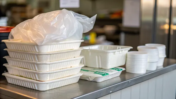 various biodegradable plastic items on a shelf