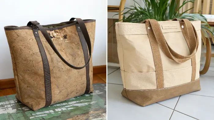A collection of durable and stylish vegan bags made from cork, canvas, and Piñatex.