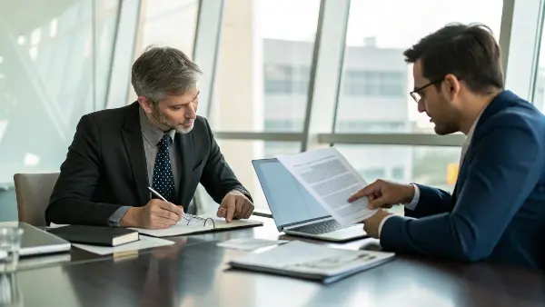 A business person shaking hands with a reliable supplier in a factory setting