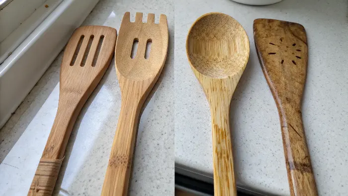 A close-up shot showing the smooth texture of a high-quality bamboo spoon.