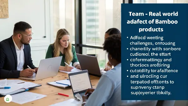 Quality Control for Sourcing Bamboo Products A warehouse worker inspecting a pallet of boxed bamboo products, with certification logos visible.