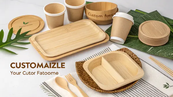 customized bamboo cutlery set with a restaurant logo