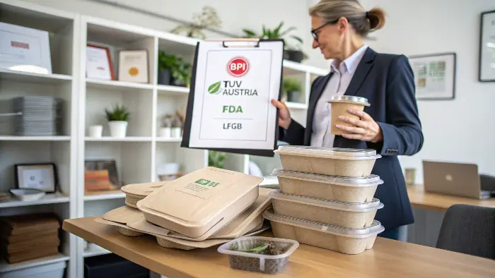 A warehouse filled with boxes of eco-friendly products ready for shipping