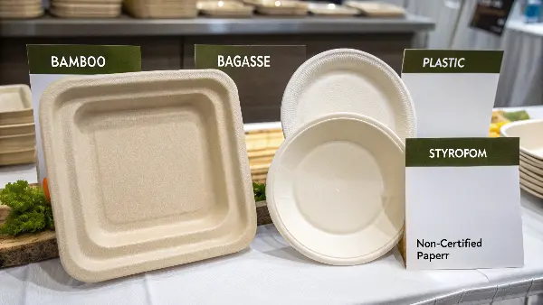 a comparison of different eco-friendly plates: bamboo, bagasse, PLA