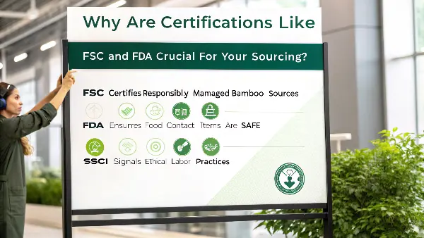 certifications like FSC and FDA logos on a packaging box