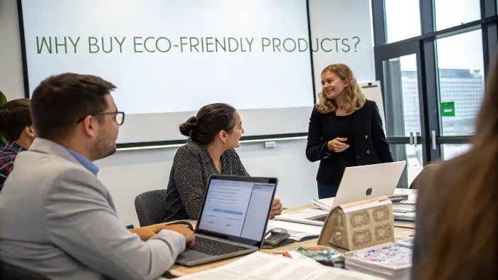 Businessperson making a decision between plastic and eco-friendly packaging
