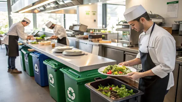 A chef plating a colorful plant-based dish