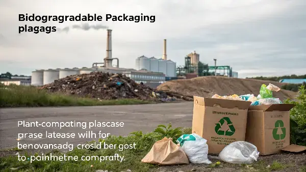 Biodegradable packaging breaking down into natural elements in a natural setting