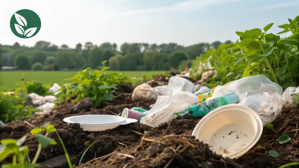 Biodegradable plates made from sugarcane bagasse in a natural setting