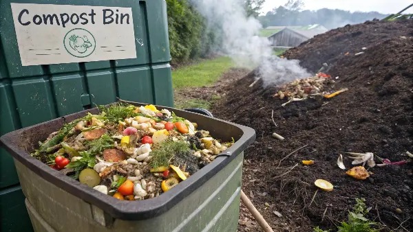 An industrial composting facility turning organic waste into soil amendment