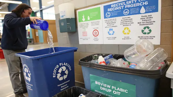 Proper Recycling Clean and sorted plastic containers ready for recycling.