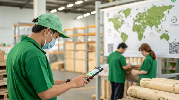 Product Traceability and Transparency A smartphone scanning a QR code on a package to reveal its origin story.