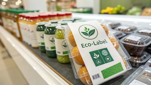 Inspecting Eco-Labels A magnifying glass inspecting an eco-label on a coffee cup