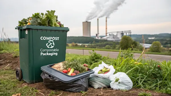 Compostable packaging materials reducing greenhouse gas emissions