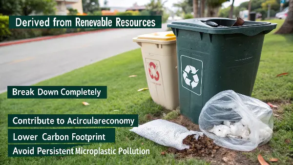 Life Cycle of Biodegradable Polymers A graphic showing the life cycle of a biodegradable product from plant to product to compost
