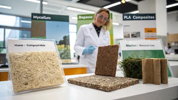 Emerging eco-friendly packaging materials on a workshop table