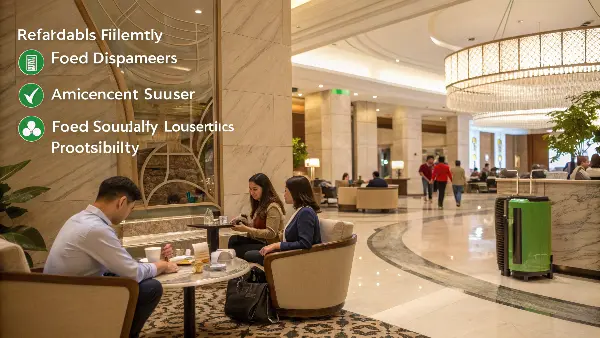 A guest relaxing in a hotel room with natural materials and a view of nature