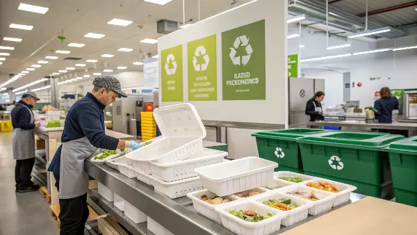 Circular Economy Solutions for Food Packaging A circular infographic showing the loop of produce, package, consume, compost, and regrow for food packaging.