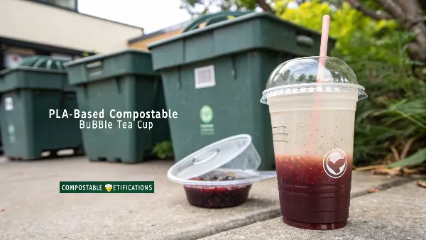 Compostable PLA Sealing Film A roll of clear, compostable PLA sealing film ready for a bubble tea machine.