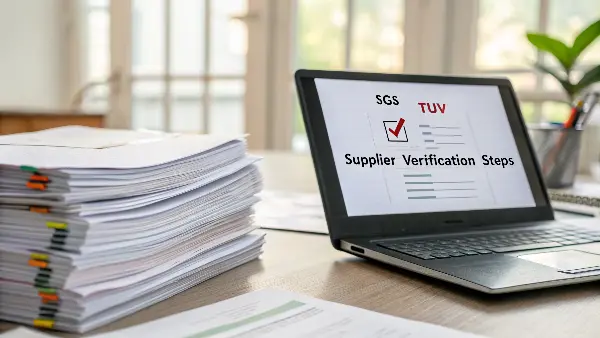 Verifying Food Safety Compliance A person closely examining a food safety compliance document with a magnifying glass.