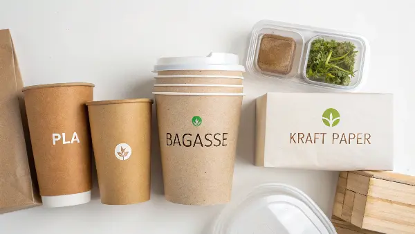 Sustainable Packaging Material Choices A comparison of different eco-friendly materials like PLA, bagasse, and kraft paper.