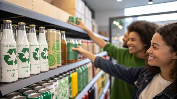 Eco-friendly beverage packaging on a shelf