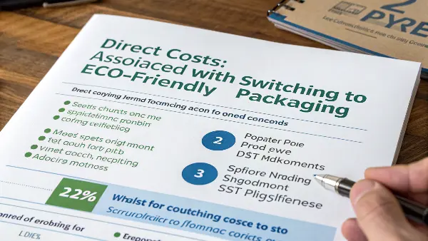 Direct material costs of eco-friendly packaging A warehouse shelf stocked with boxes of both plastic and bagasse containers for direct cost comparison.
