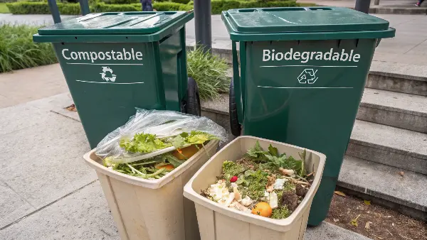A compostable coffee cup turning into soil