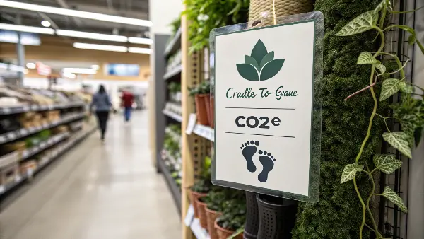 Close-up of a carbon footprint label on a product package