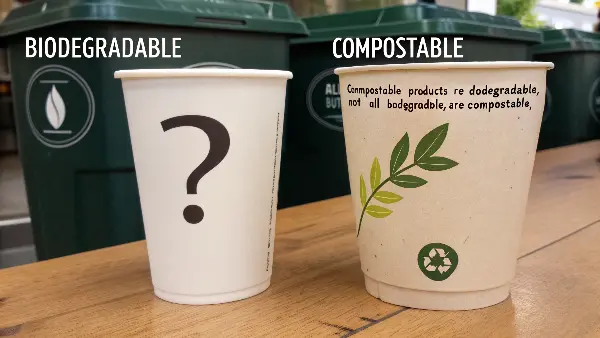 Infographic showing the difference between biodegradable and compostable breakdown.