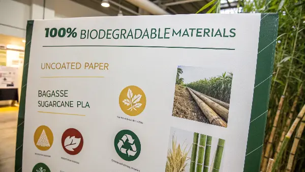 A sugarcane plant next to a finished bagasse cup.