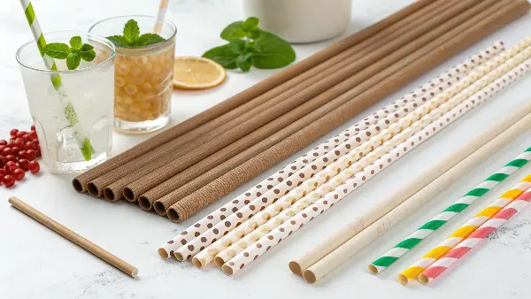 Wide-Diameter Eco-Friendly Boba Straws A variety of wide-diameter eco-friendly straws, including PLA, paper, and bamboo.