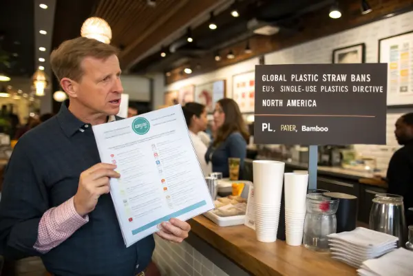 A collection of eco-friendly straws made from paper, PLA, and bamboo.