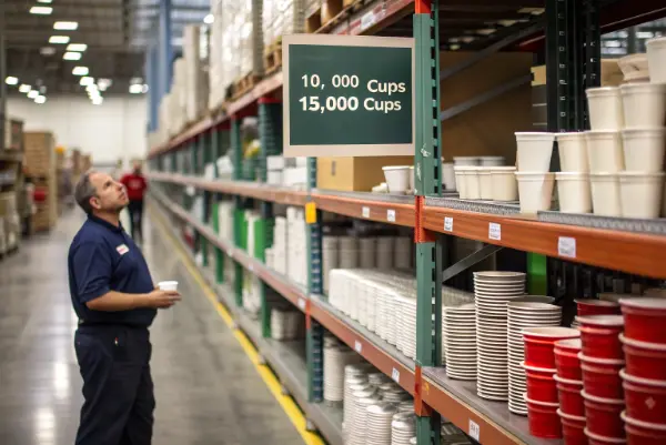 warehouse shelves with boxes