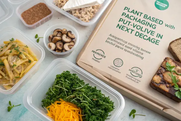 Futuristic image of packaging made from mushrooms and seaweed.